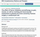 The effect of lemon inhalation aromatherapy on pain, nausea, as well as vomiting and neurovascular assessment in patients for lower extremity fracture surgery: a randomized trial