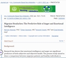 Migraine Headaches: The Predictive Role of Anger and Emotional Intelligence