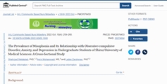 The Prevalence of Misophonia and Its Relationship with Obsessive-compulsive Disorder, Anxiety, and Depression in Undergraduate Students of Shiraz University of Medical Sciences: A Cross-Sectional Study