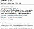 The effect of mobile-based logotherapy on depression, suicidal ideation, and hopelessness in patients with major depressive disorder: a mixed-methods study