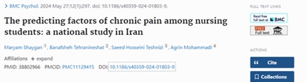 The predicting factors of chronic pain among nursing students: a national study in Iran